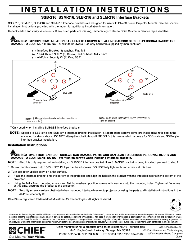 Page n°1 - Manuel utilisateur Chief SLM216