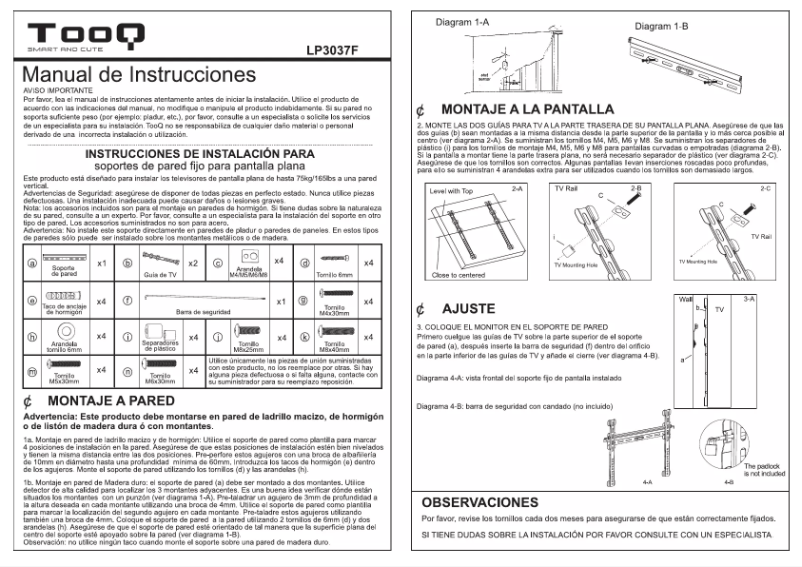 Page n°1 - Manuel utilisateur TooQ LP3037F