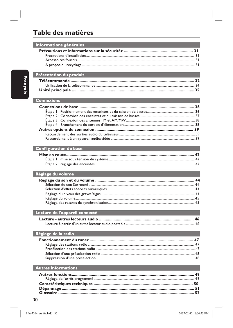 Page 1 of the manual User Manual Philips HTR5204