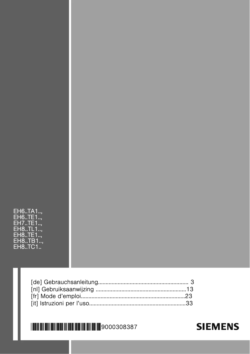 Page 1 de la notice Manuel utilisateur Siemens EH801TB11