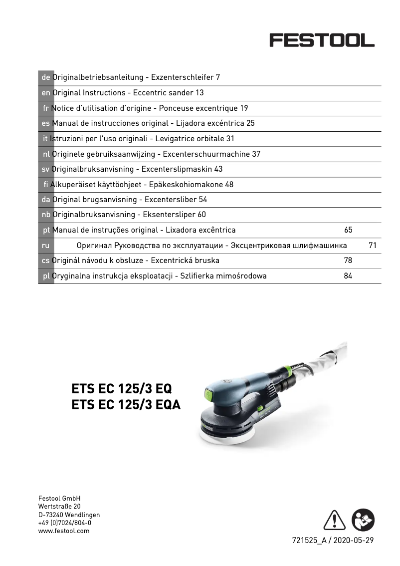 Página 1 del manual Manual de usuario Festool ETS EC 125/3 EQ-Plus