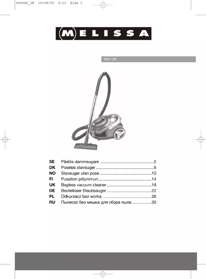 Page n°1 - Manuel utilisateur Melissa 640-166