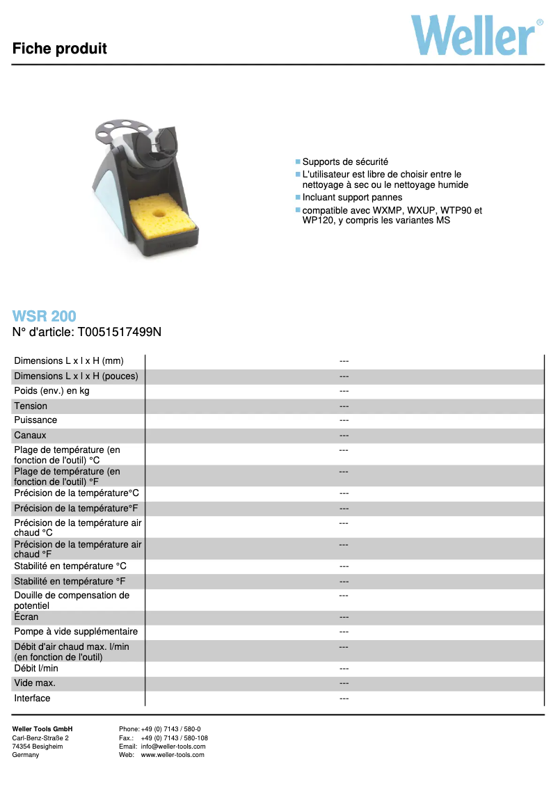 Page n°1 - Fiche technique Weller WSR 200