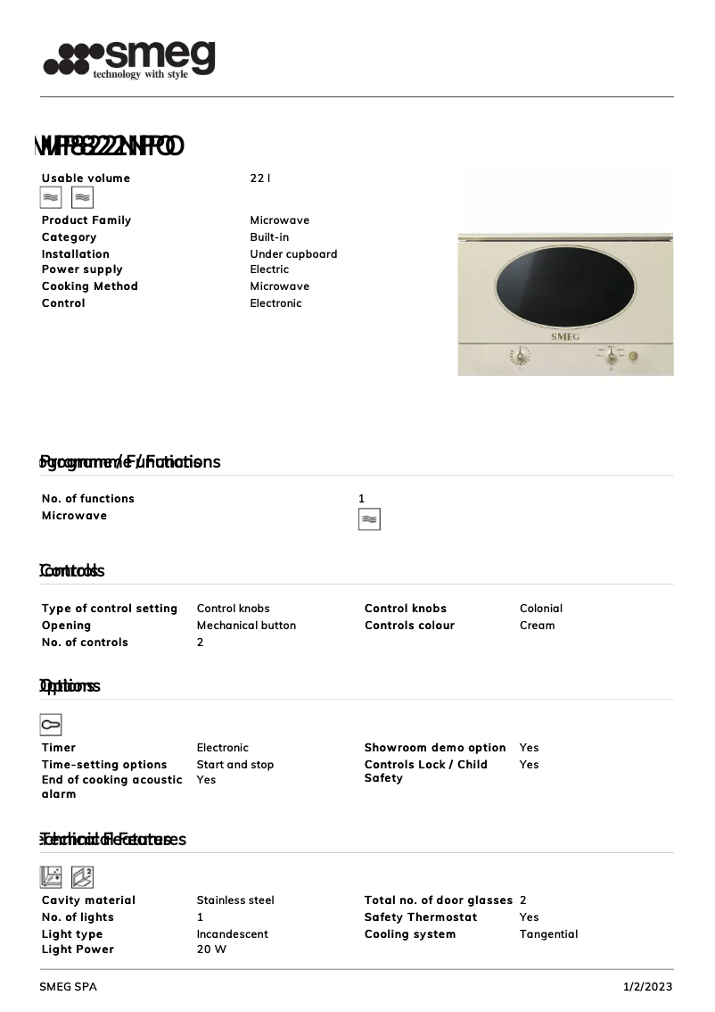 Page 1 de la notice Brochure Smeg MP822NPO