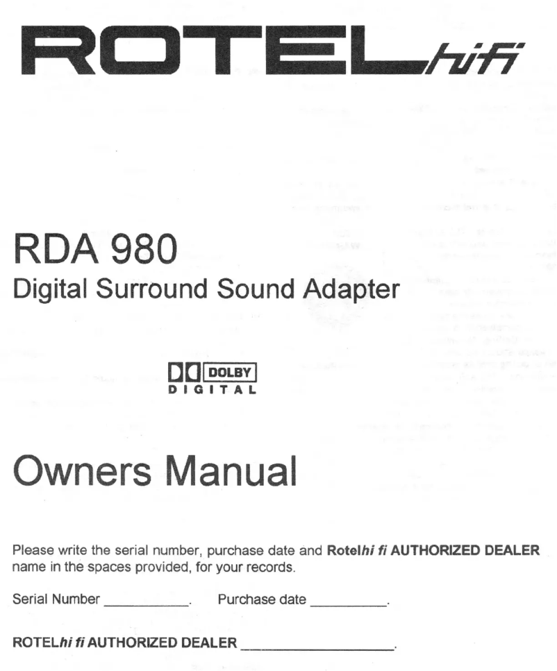 Image de la première page du manuel de l'appareil RDA980