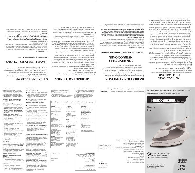 Page n°1 - Manuel utilisateur Black & Decker F925