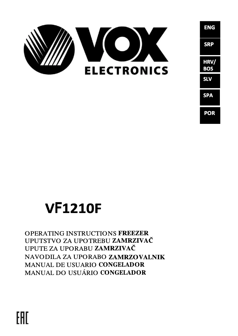 Page 1 de la notice Manuel utilisateur VOX VF 1210 F