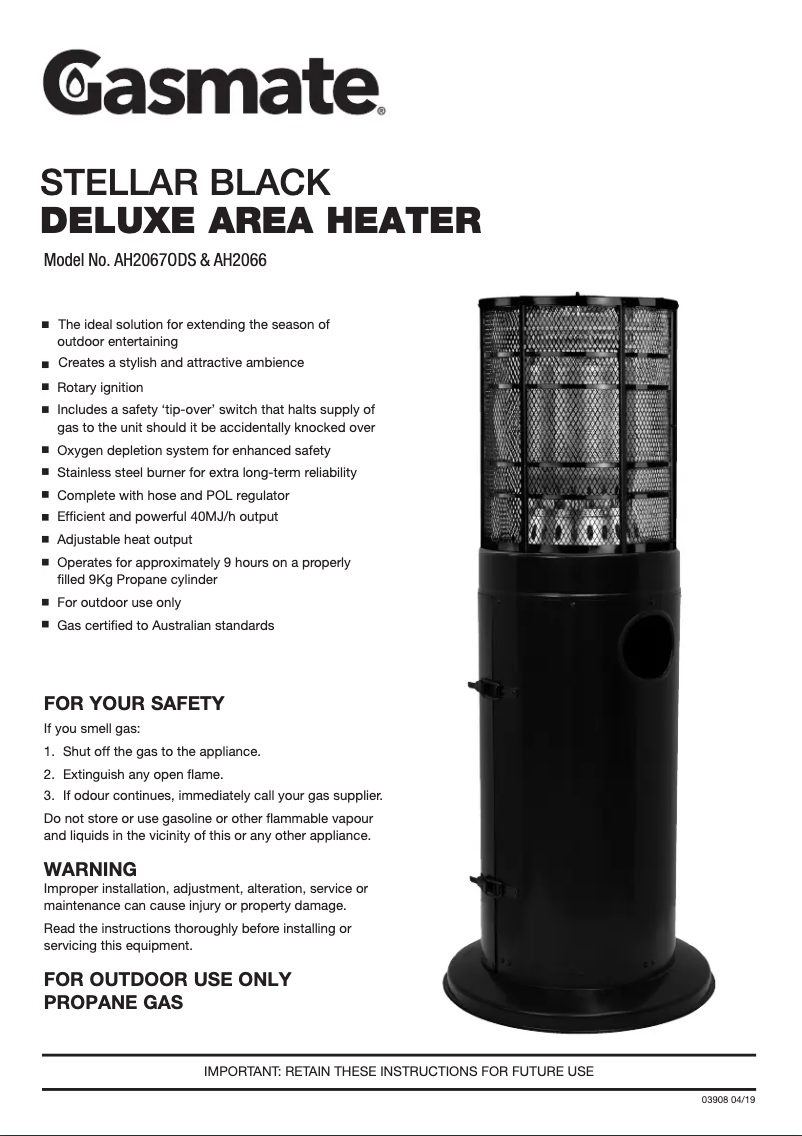 Page 1 de la notice Manuel utilisateur Gasmate AH2066