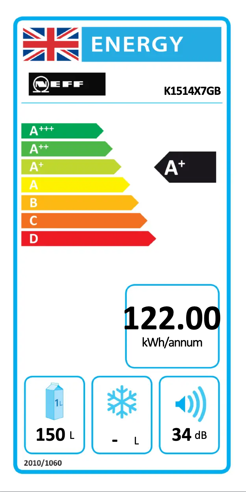 Page 1 de la notice Label énergétique Neff K1514X7GB