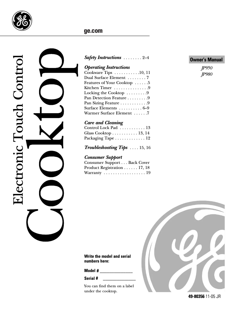 Image de la première page du manuel de l'appareil JP980SKSS