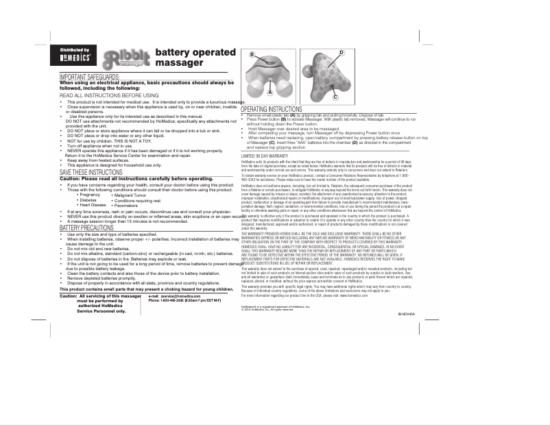 Page 1 de la notice Manuel utilisateur Homedics Ribbit NOV-45-9CTM