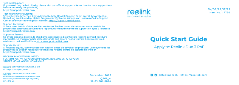 Page 1 de la notice Manuel utilisateur Reolink Duo 3 PoE