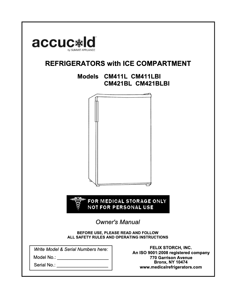 Page n°1 - Manuel utilisateur Accucold CM421BLBI7SSTB
