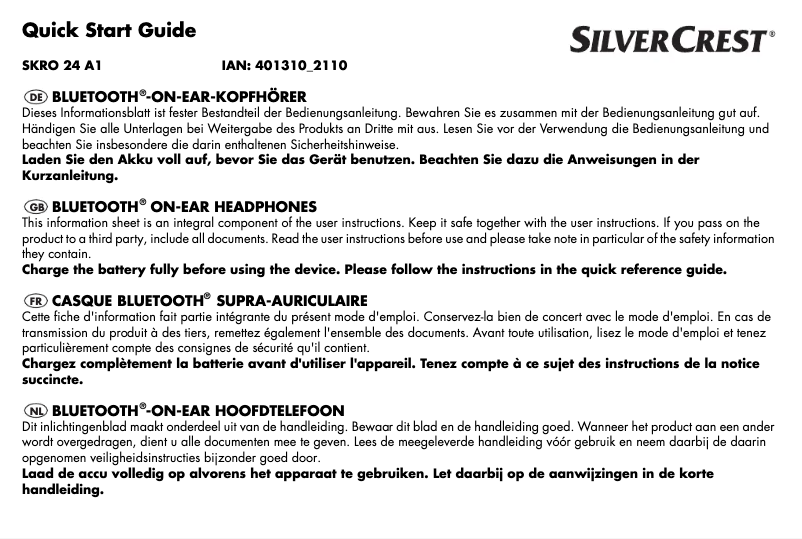 Page 1 de la notice Manuel utilisateur SilverCrest SKRO 24 A1