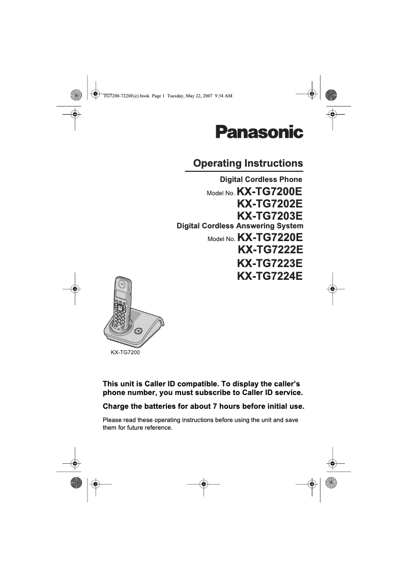 Image de la première page du manuel de l'appareil KX-TG7223E