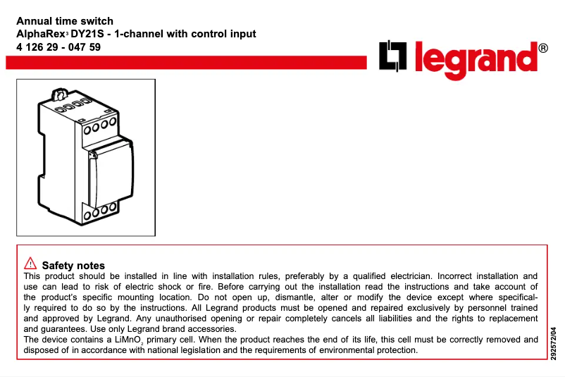 Image de la première page du manuel de l'appareil AlphaRex DY21