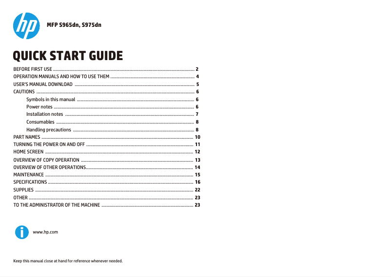 Image de la première page du manuel de l'appareil MFP S975dn