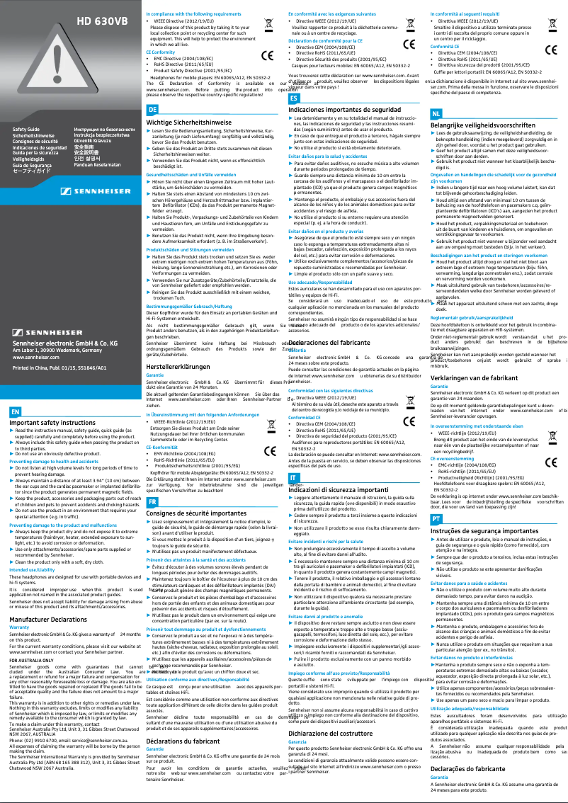 Page 1 de la notice Manuel utilisateur Sennheiser HD 630VB