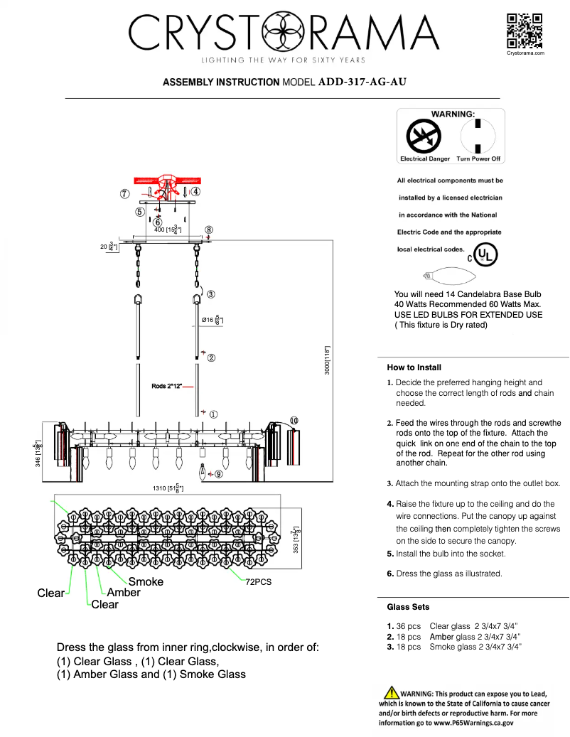 Page 1 de la notice Manuel utilisateur Crystorama Addis ADD-317-AG-AU