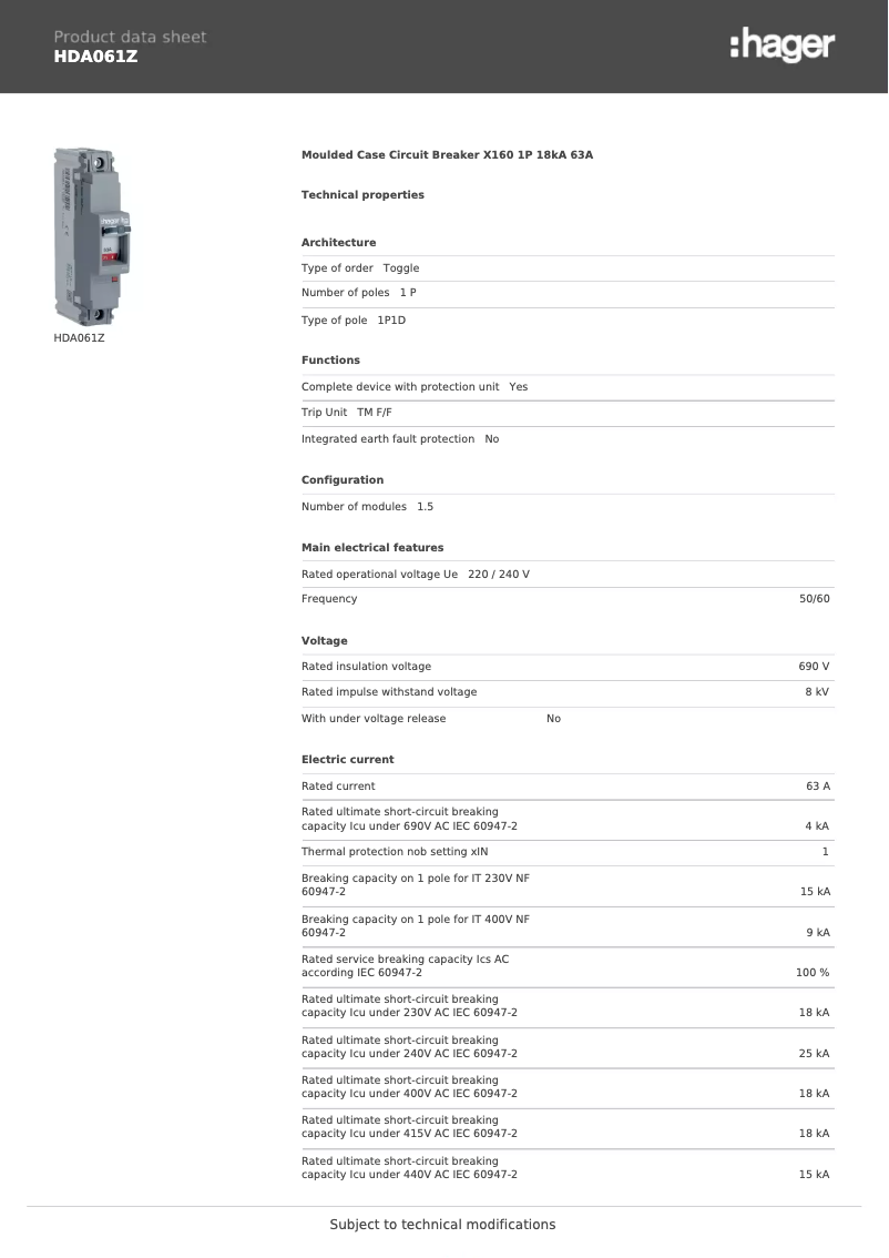 Image de la première page du manuel de l'appareil HDA061Z