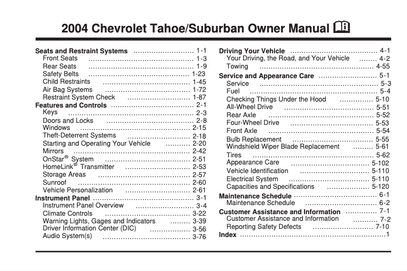Page 1 de la notice Manuel utilisateur Chevrolet Tahoe (2002)