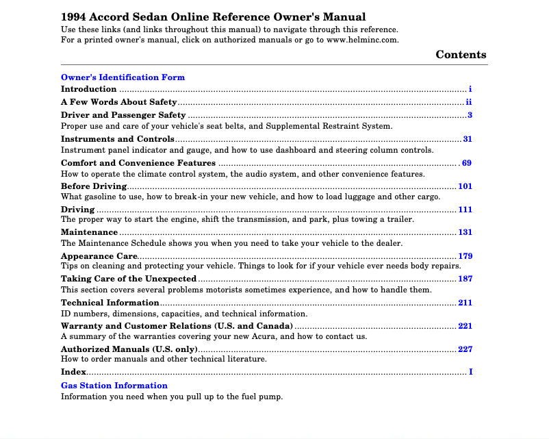 Imagen de la primera página del manual del dispositivo Accord Sedan (1994)