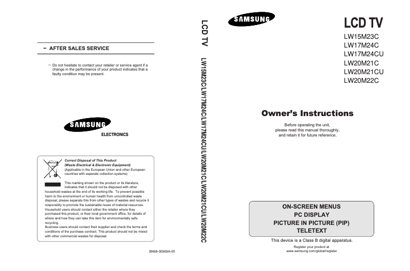 Page 1 de la notice Manuel utilisateur Samsung LW20M21CU