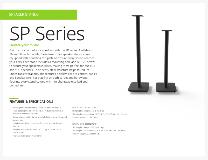 Page 1 de la notice Fiche technique Kanto SP32PL