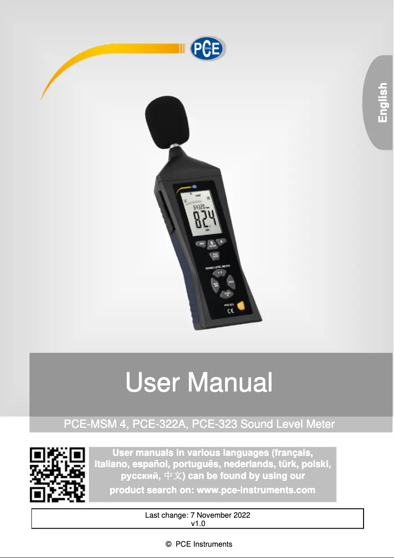 Page 1 de la notice Manuel utilisateur PCE Instruments PCE-323