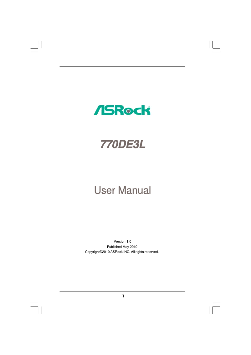 Page 1 de la notice Manuel utilisateur Asrock 770DE3L