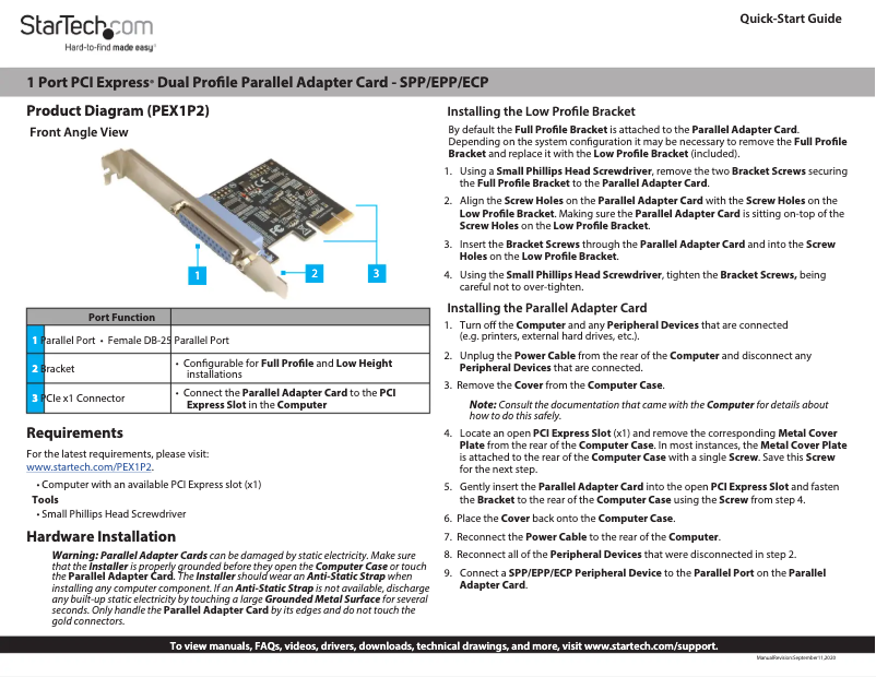 Page n°1 - Manuel utilisateur StarTech.com PEX1P2