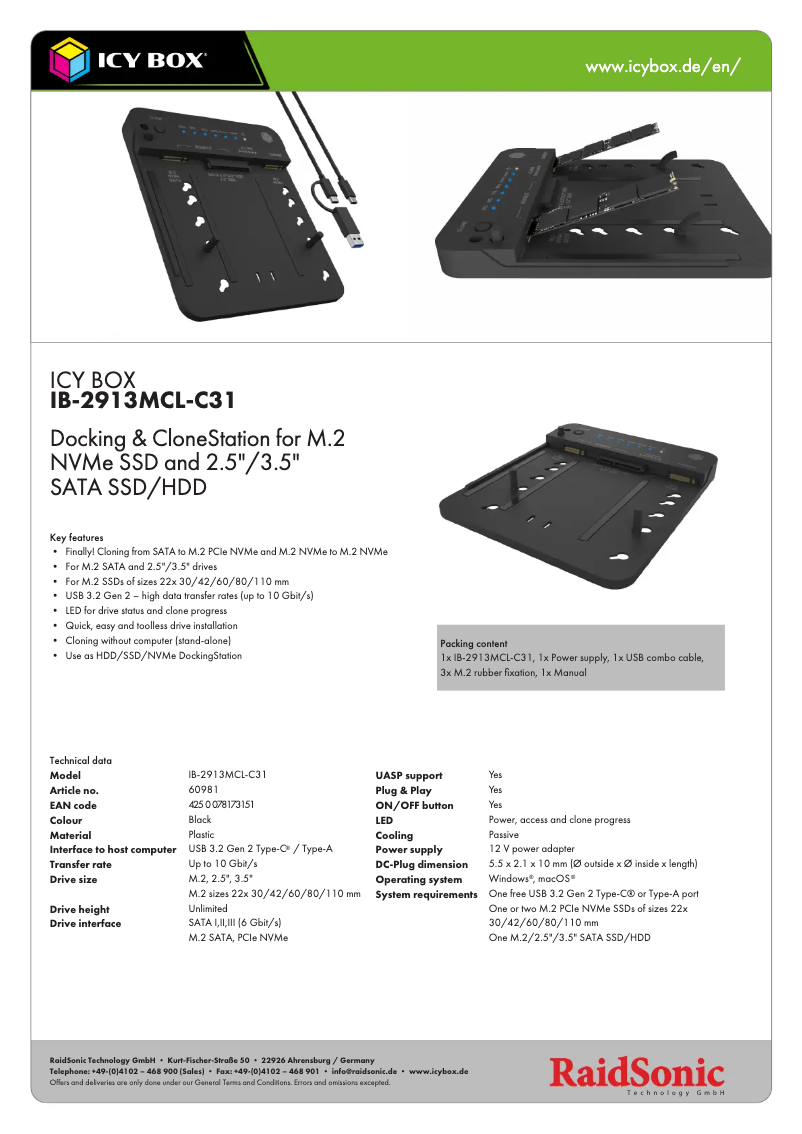 Page n°1 - Fiche technique Icy Box IB-2913MCL-C31