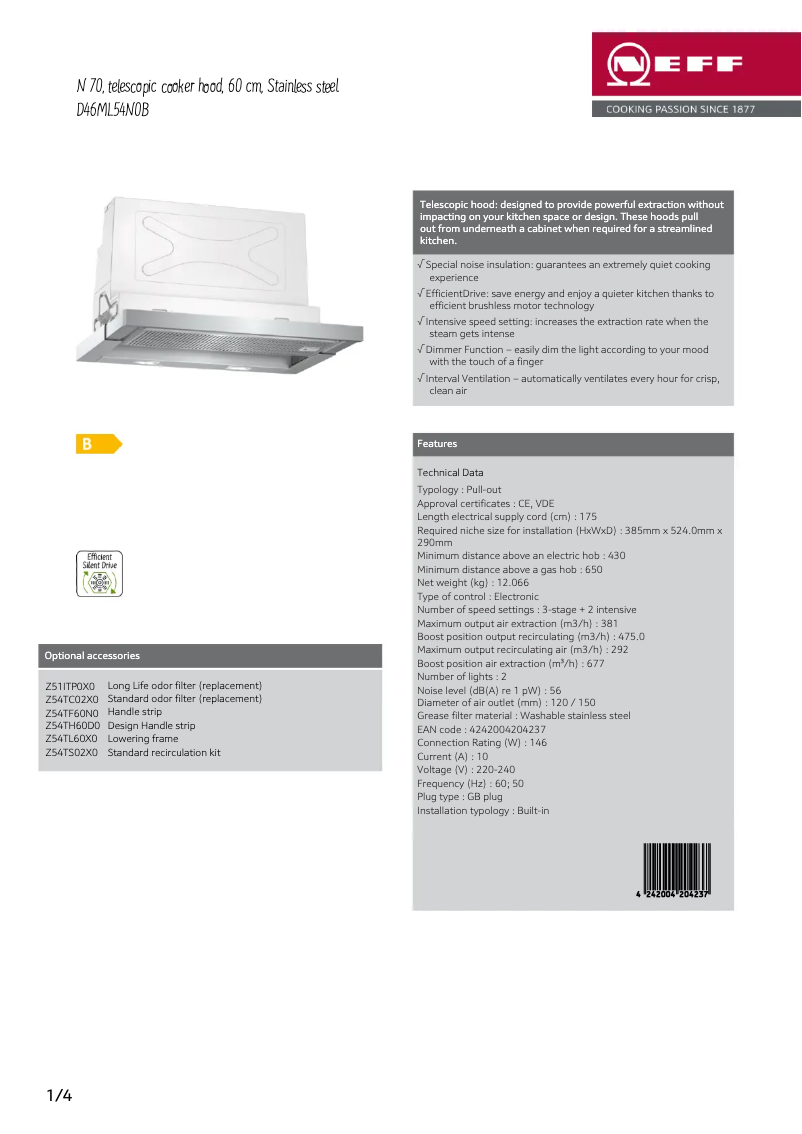 Page n°1 - Fiche technique Neff D46ML54N0B