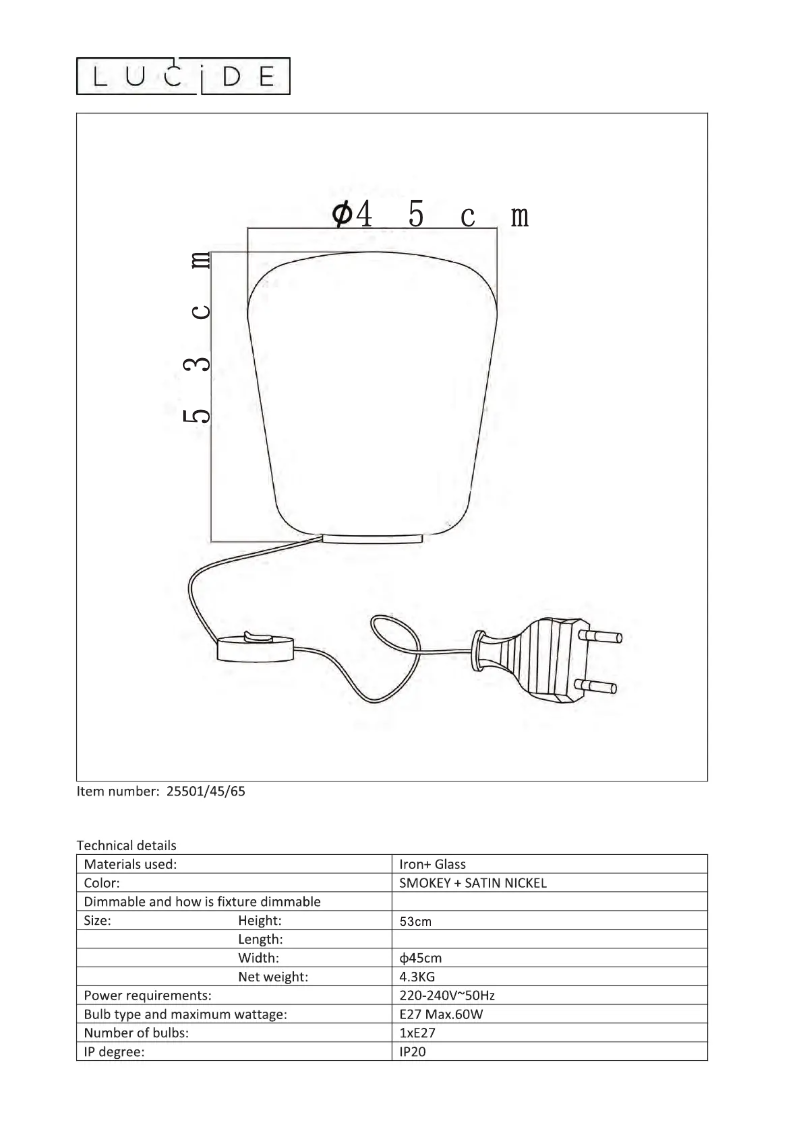 Page n°1 - Manuel utilisateur Lucide Glorio 25501/45/65