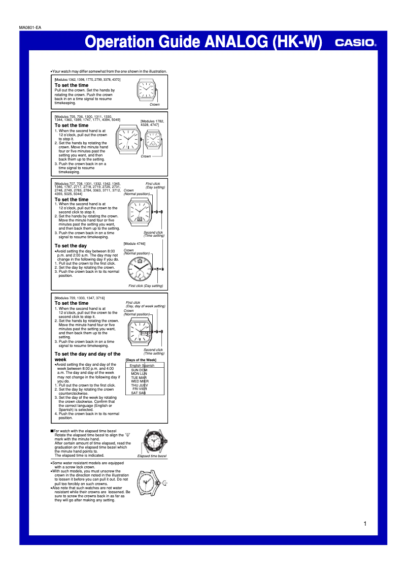 Page 1 de la notice Manuel utilisateur Casio Collection MQ-24-1BLLGF