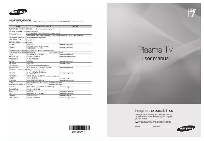 Page 1 de la notice Manuel utilisateur Samsung PS63A756T1M