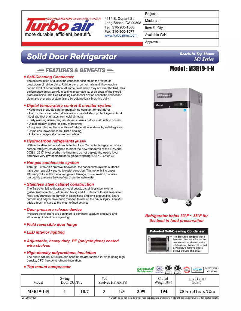 Page n°1 - Fiche technique Turbo air M3R19-1