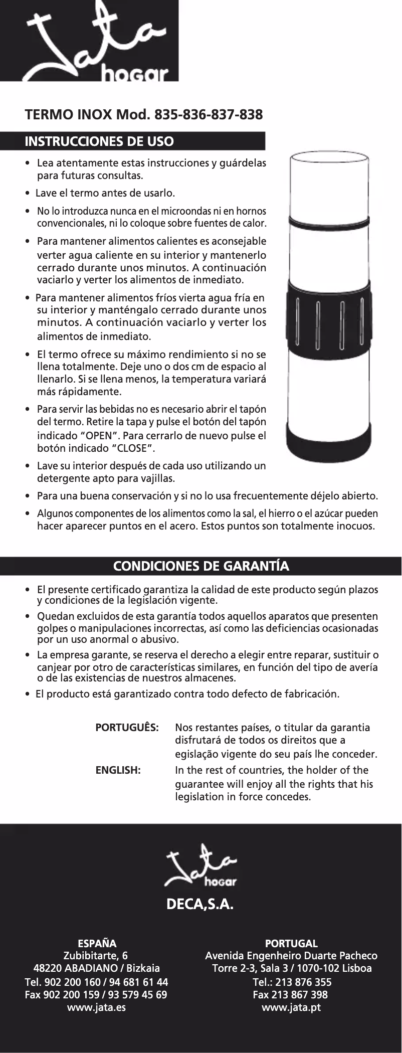 Page n°1 - Manuel utilisateur Jata 836