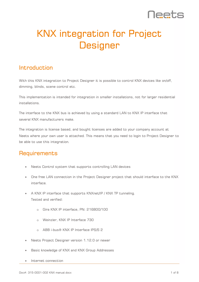 Imagen de la primera página del manual del dispositivo KNX