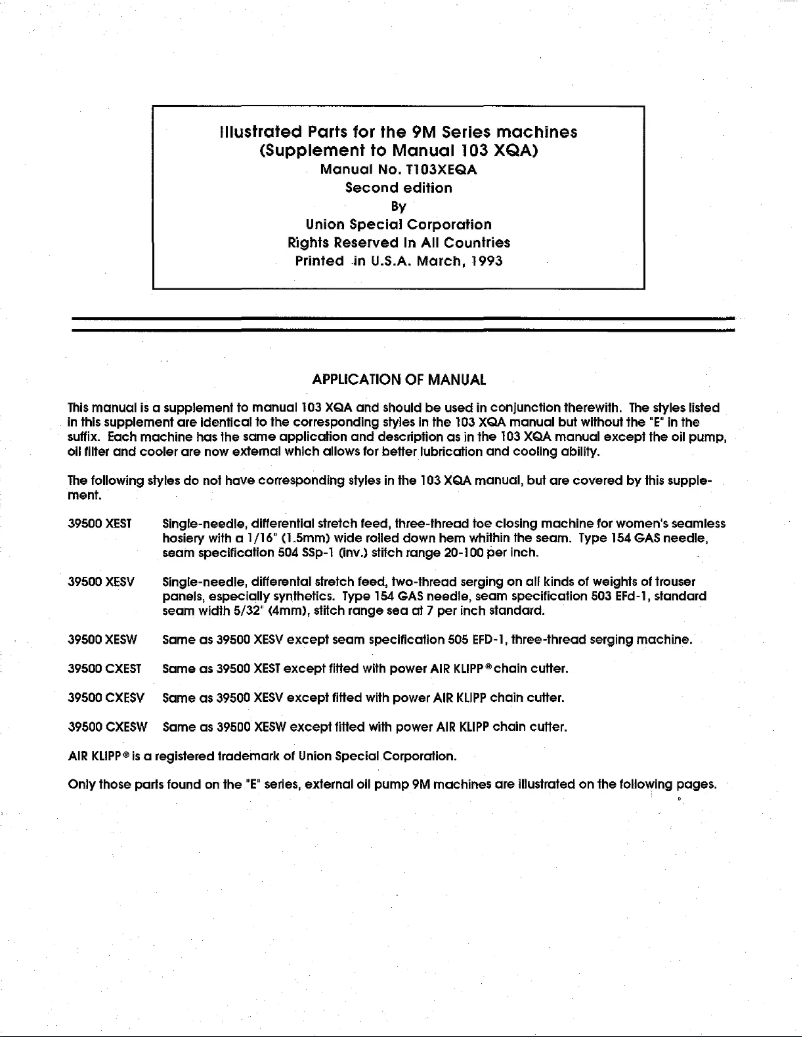 Page 1 de la notice Manuel utilisateur Union Special 39500XESV