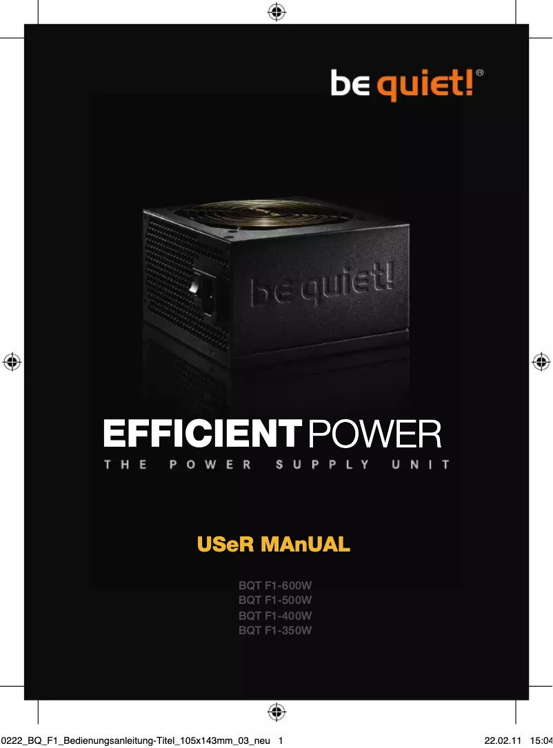 Page 1 de la notice Manuel utilisateur Be Quiet! Efficient Power F1 500W