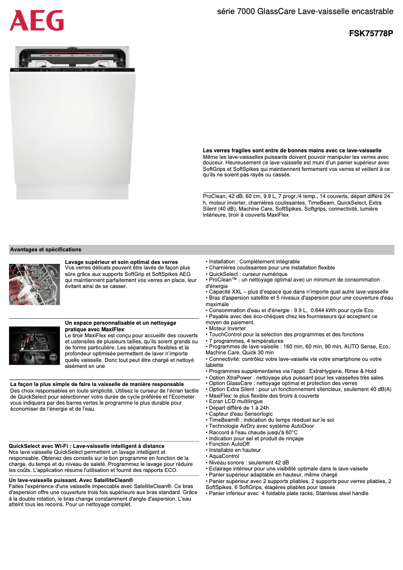 Page 1 de la notice Fiche technique AEG FSK75778P