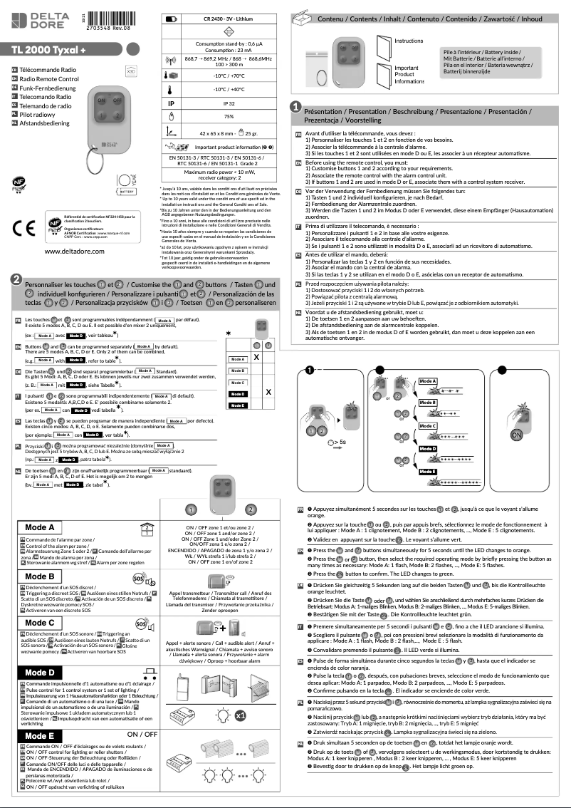 Page 1 de la notice Manuel utilisateur Delta Dore Tyxal+ TL 2000