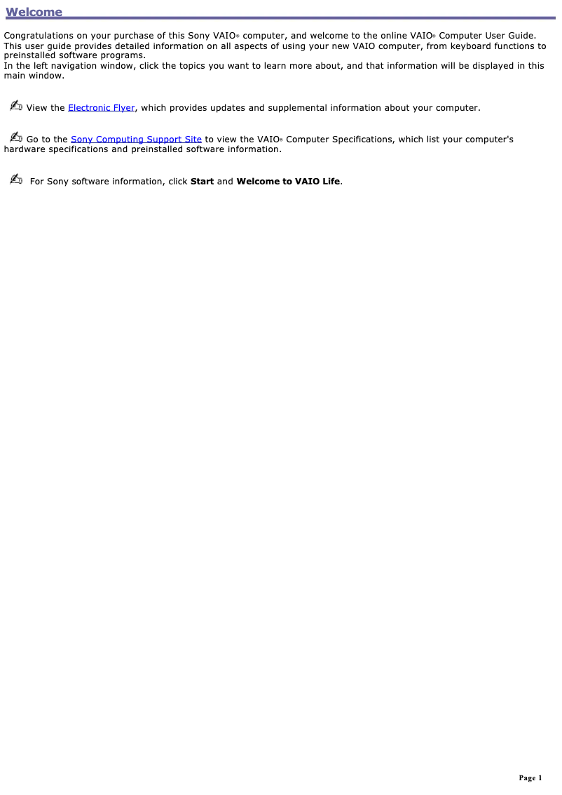 Page 1 de la notice Manuel utilisateur Sony Vaio PCG-GRT380ZG