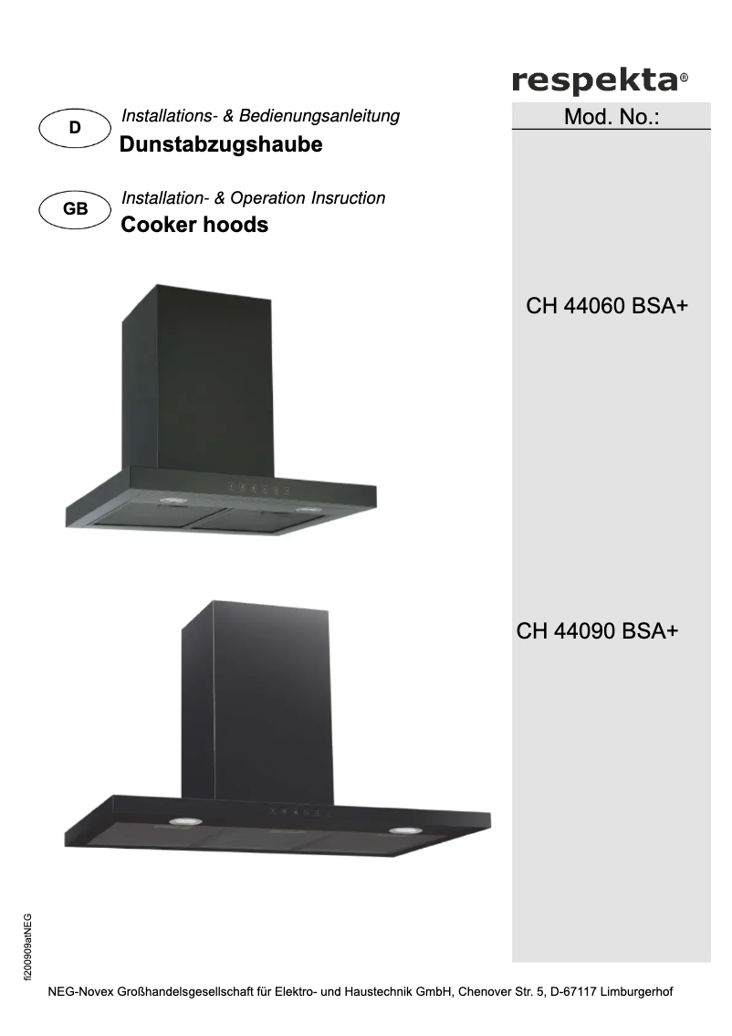 Page 1 de la notice Manuel utilisateur Respekta CH 44060 BSA+