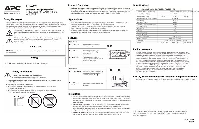 Página 1 del manual Manual de usuario APC LS1000-RS