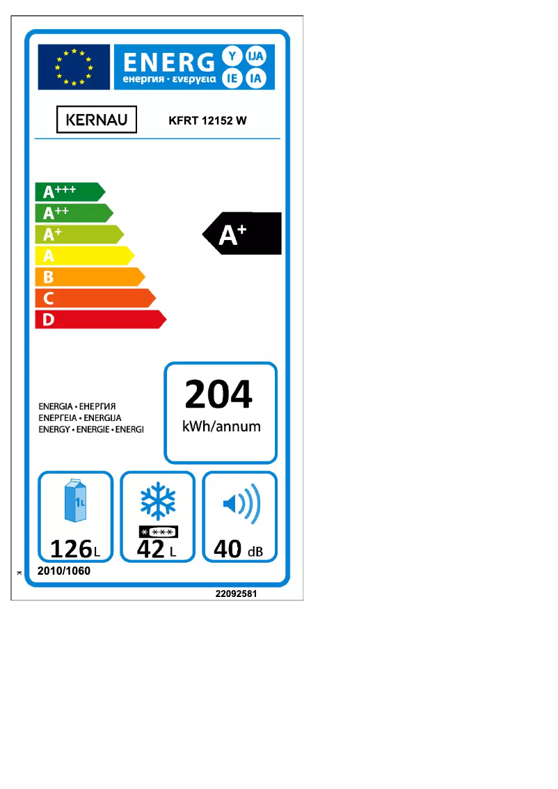 Page 1 de la notice Label énergétique Kernau KFRT 12152 W