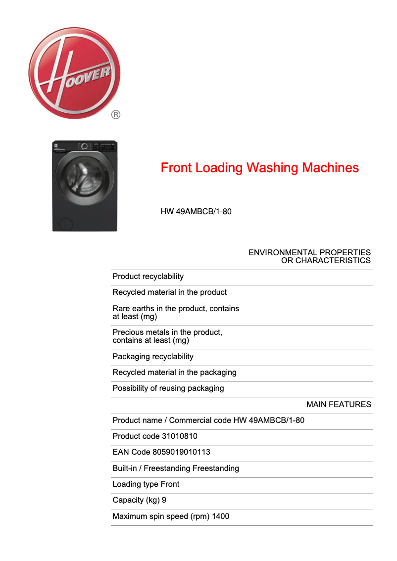 Image de la première page du manuel de l'appareil H-WASH 500 HW 49AMBCB/1-80