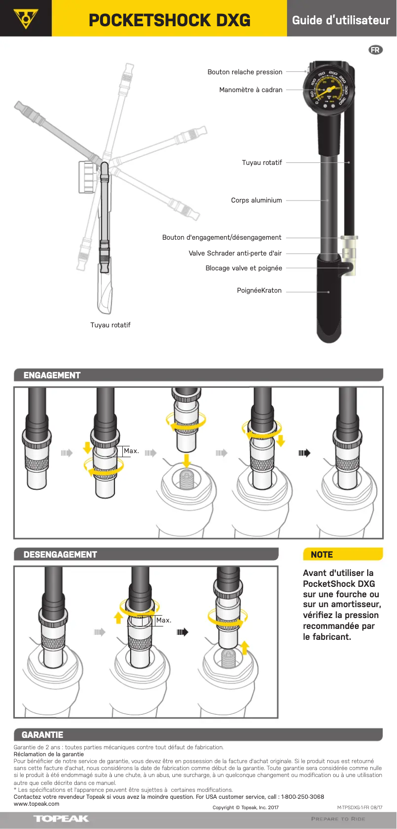 Page 1 de la notice Manuel utilisateur Topeak PocketShock DXG
