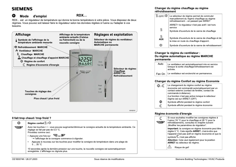 Page 1 de la notice Manuel utilisateur Siemens RDX